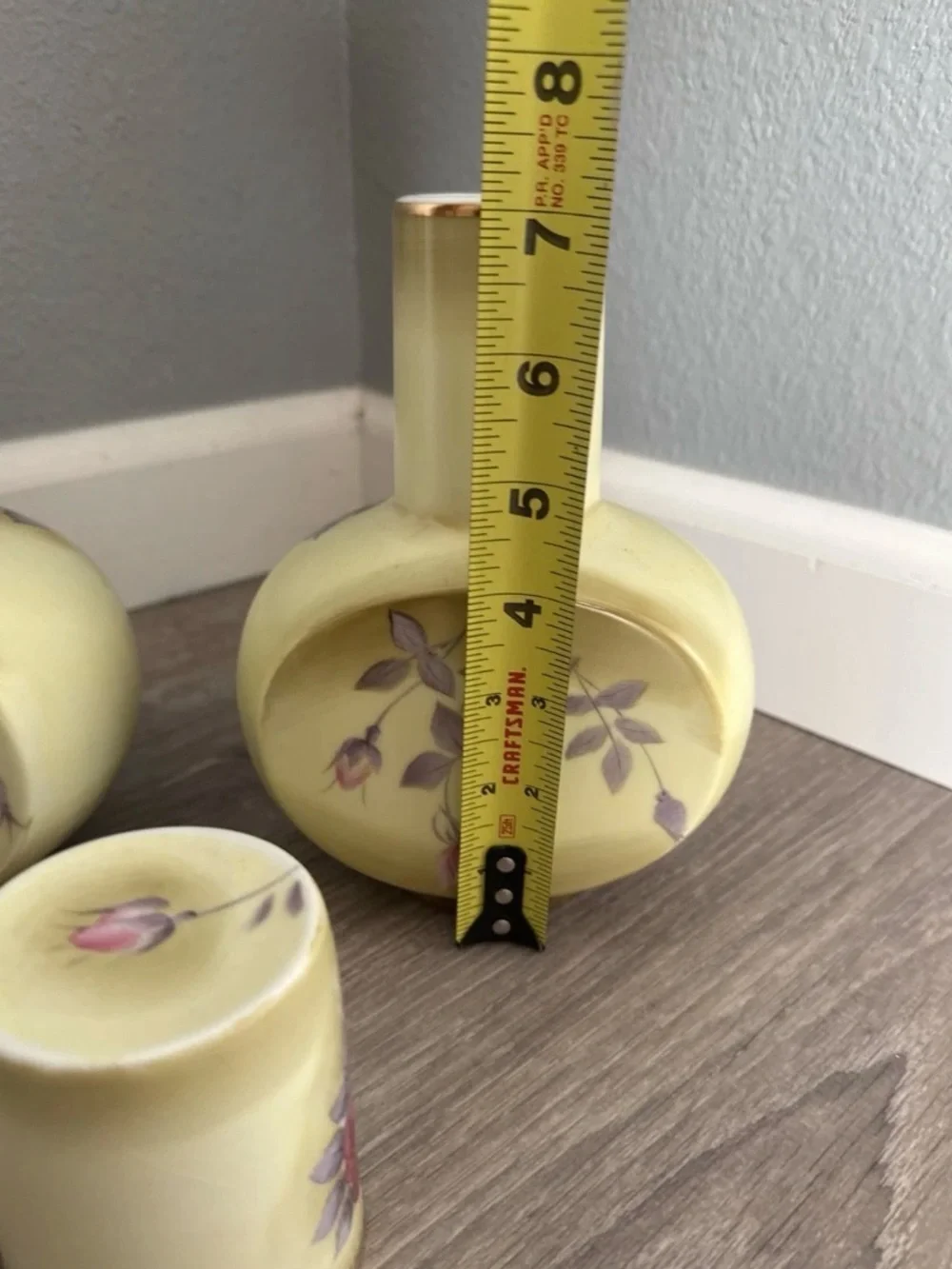 Vintage Hand Painted Nippon Vase Yellow Rose Gold Accent 7 Inch Set Of 2